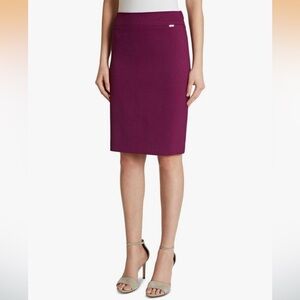 Tahari ASL Wide Waistband Pencil Skirt Women's Size 16W Double Back Vent Fuchsia